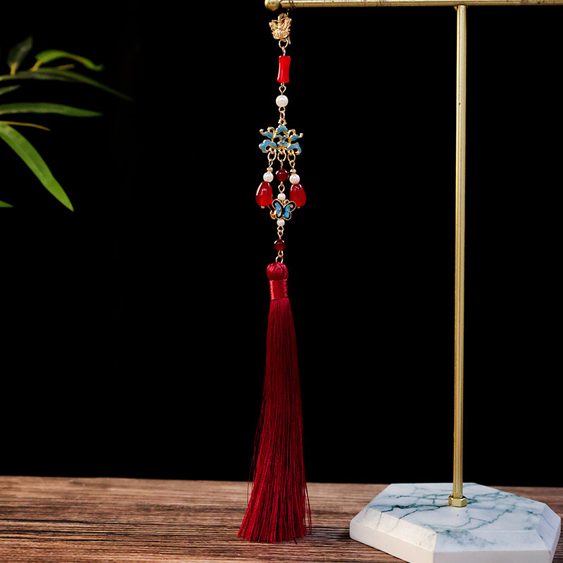 Ancient Style Cheongsam, Chinese Style Tassel Pressed Lapel, Elegant Pendant Brooch, Tea Suit, New Chinese Style Engagement Red Pendant Accessories