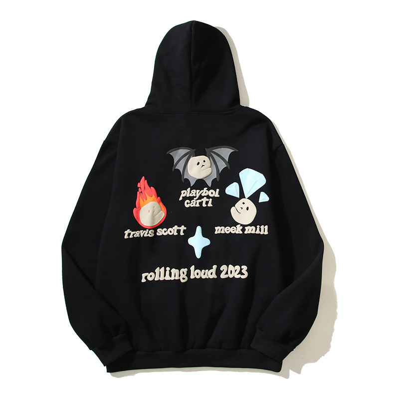 Women's Clothing trend graffiti skull foam print hooded sweatshirt jacket_voghion.com