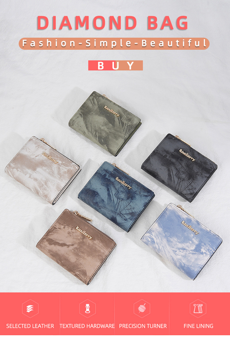 Geldbörse: Neue, kurze Geldbörse für Damen im Tintenmalerei-Stil, Münzfach für mehrere Karten, durchgehendes Geldscheinfach und Seitentaschen mit Reißverschluss für Münzen und Ringe._voghion.com