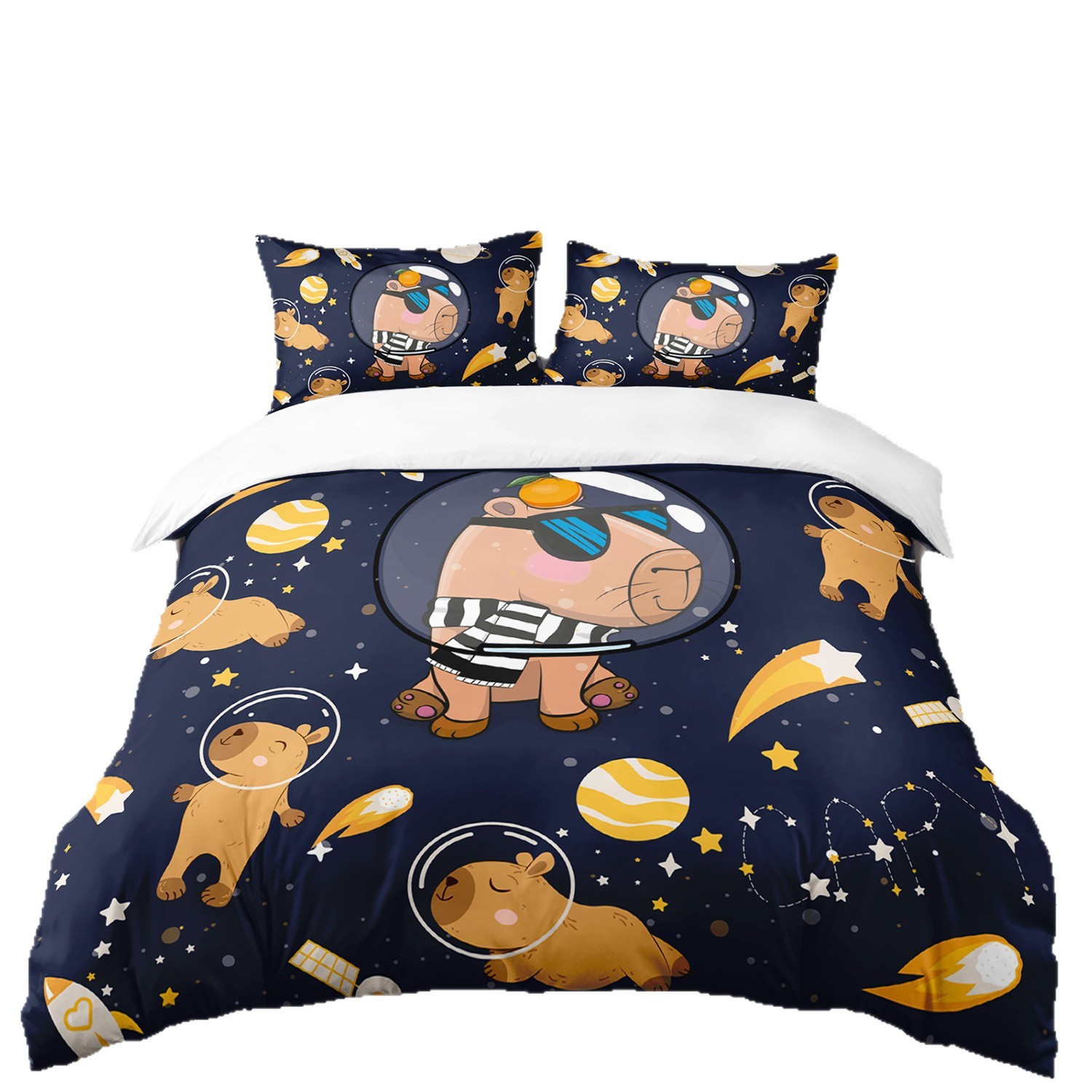 Cartoon Astronaut Digital Printed Edredon Kit Textile Transpirable Transfronterizo Fuente TEMU / JIT