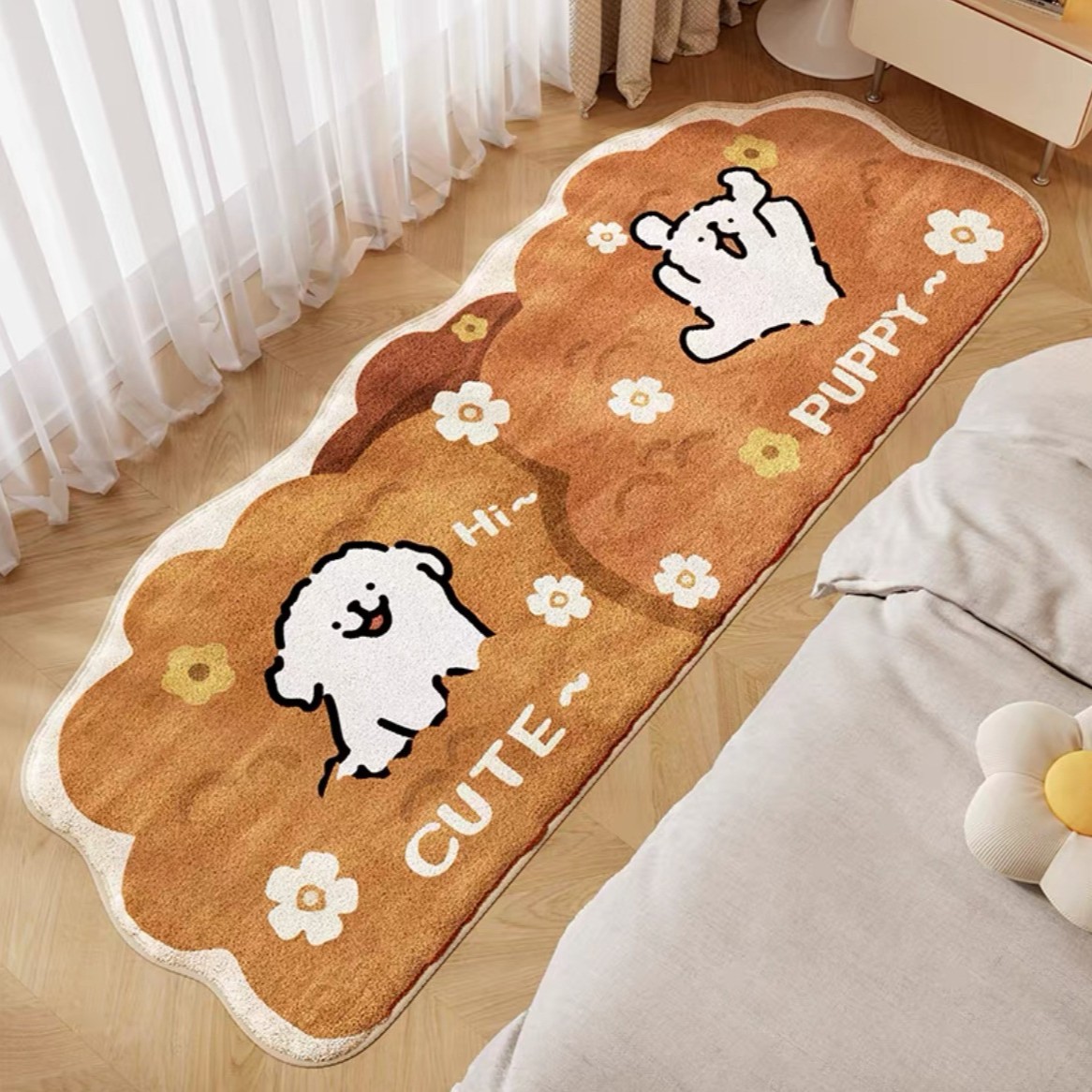 브라운 강아지 모조 캐시미어 침대 옆 담요