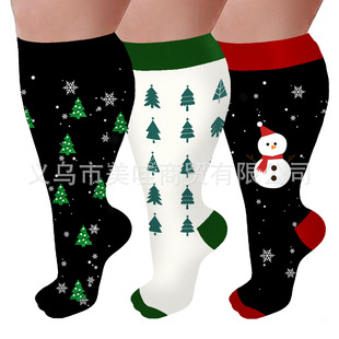 New Christmas printing pressure socks fat socks Christmas socks cross-border Amazon plus fat