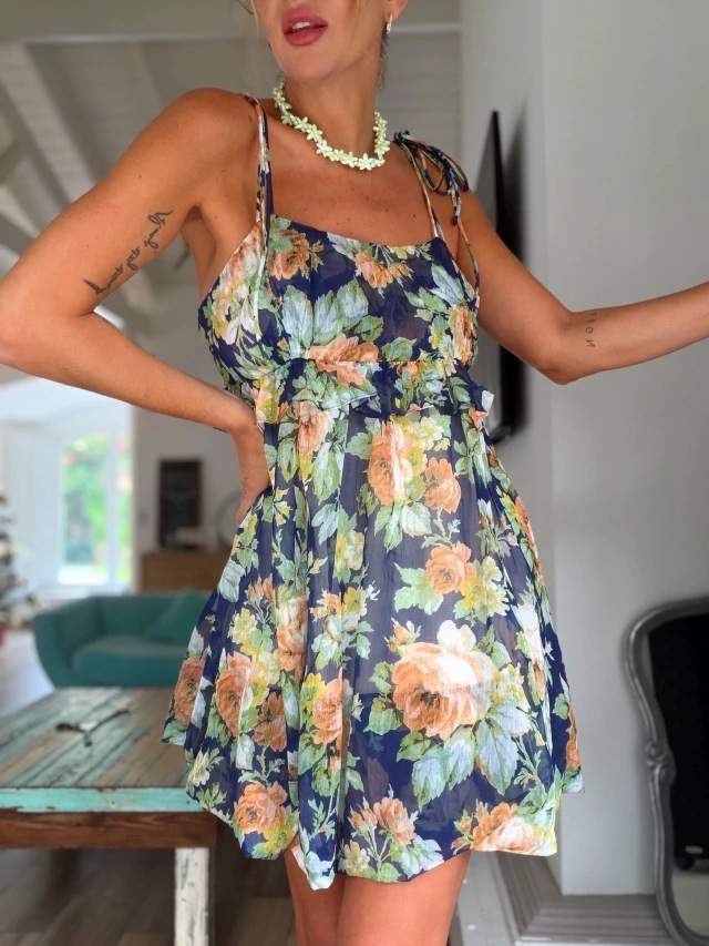 Bohemian Floral Print Spaghetti Strap Maxi Dress With Ruffle Hem, Relaxed Fit For Vacation & Daily Wear_ecoleips.com