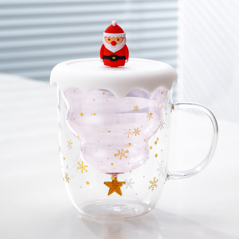 Taza de Navidad en línea en tazas de deseos de Navidad de dibujos animados tazas de regalo encantadoras tazas de agua caseras de doble vidrio