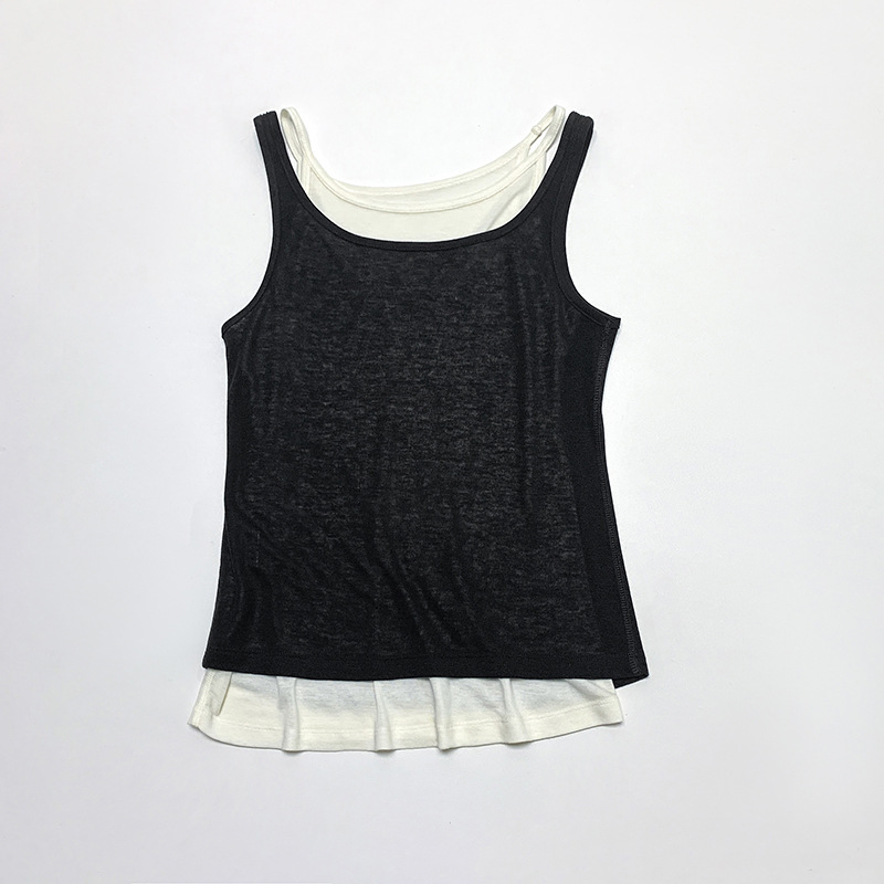 Tencel Wool Contrasting Color Fake Two-Piece Layered Camisole for Women, Slim-Fitting Outer Wear, Age-Reducing Bottoming Sleeveless Top Tencel Wool Contrasting Color Fake Two-Piece Layered Camisole for Women, Slim-Fitting Outer Wear, Age-Reducing Bottoming Sleeveless Top