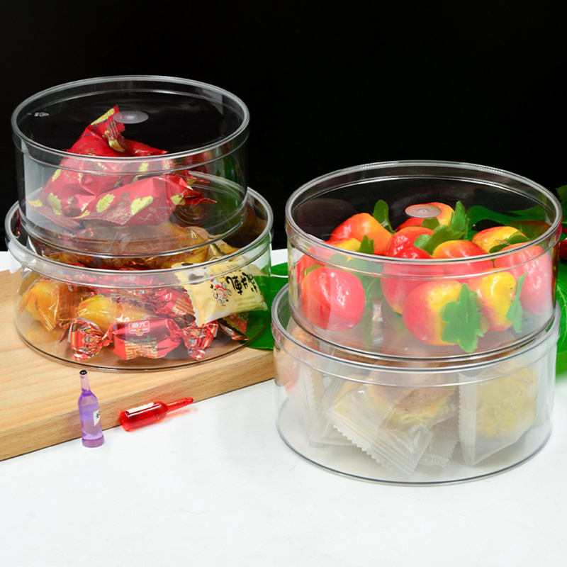 Caja de plástico redonda resistente a caídas caja de mascotas de grado alimenticio caja de plástico duro caja de dulces transparente refrigerada caja de frutas secas en stock