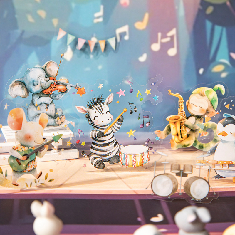 Hermoso día serie de conciertos de animales paisajismo PET pegatinas 6 lindo material de decoración de bricolaje base