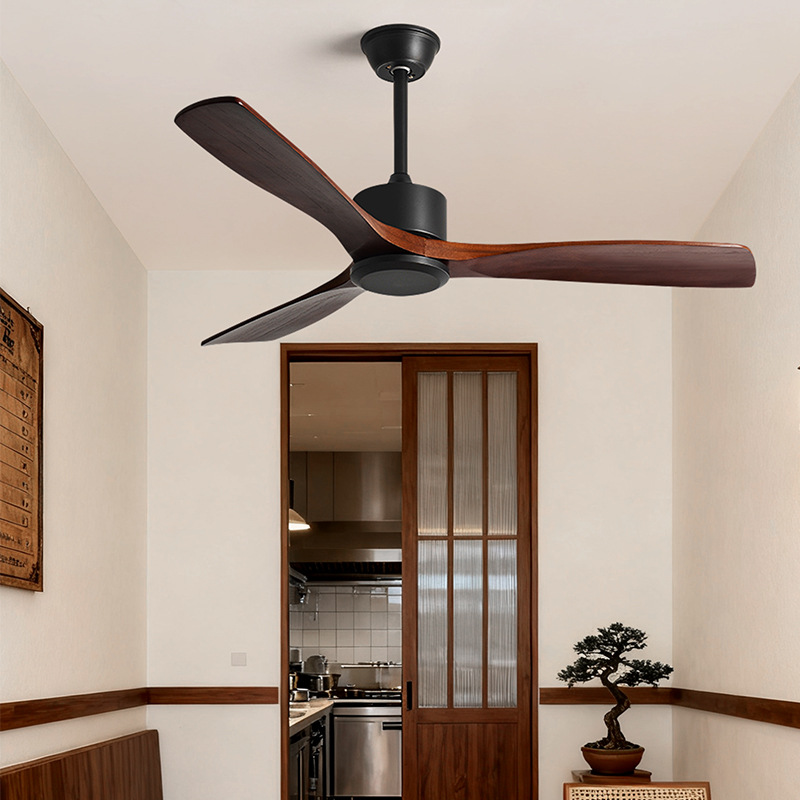 Retro Lightless Fan Walnut Ceiling Ceiling Fan Simple Home Nordic Silent Restaurant Bedroom Electric Fan