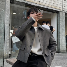 ASCLO秋冬韩版短款呢大衣小众迷人加厚翻领夹克潮男士高级感出片