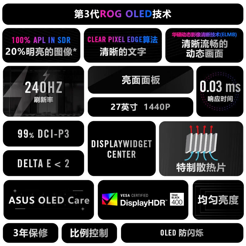 ROG XG27AQDMG Kill 26,5-дюймовый игровой дисплей 2K 240 Гц, время отклика 0,03 мс, OLED-экран