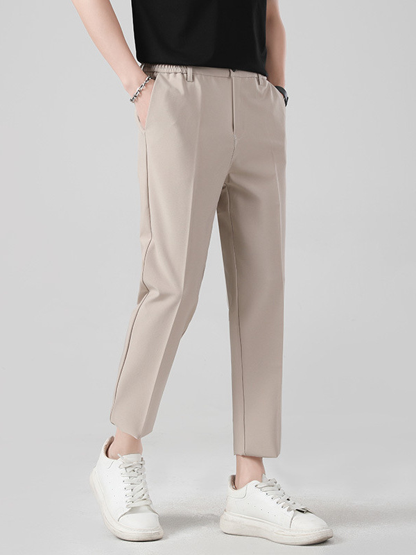 Ropa para Hombre LKTM # Pantalones de vestir finos de seda helada para hombre, pantalones casuales de pierna recta de alta gama, ajustados y de nueve puntos image 4