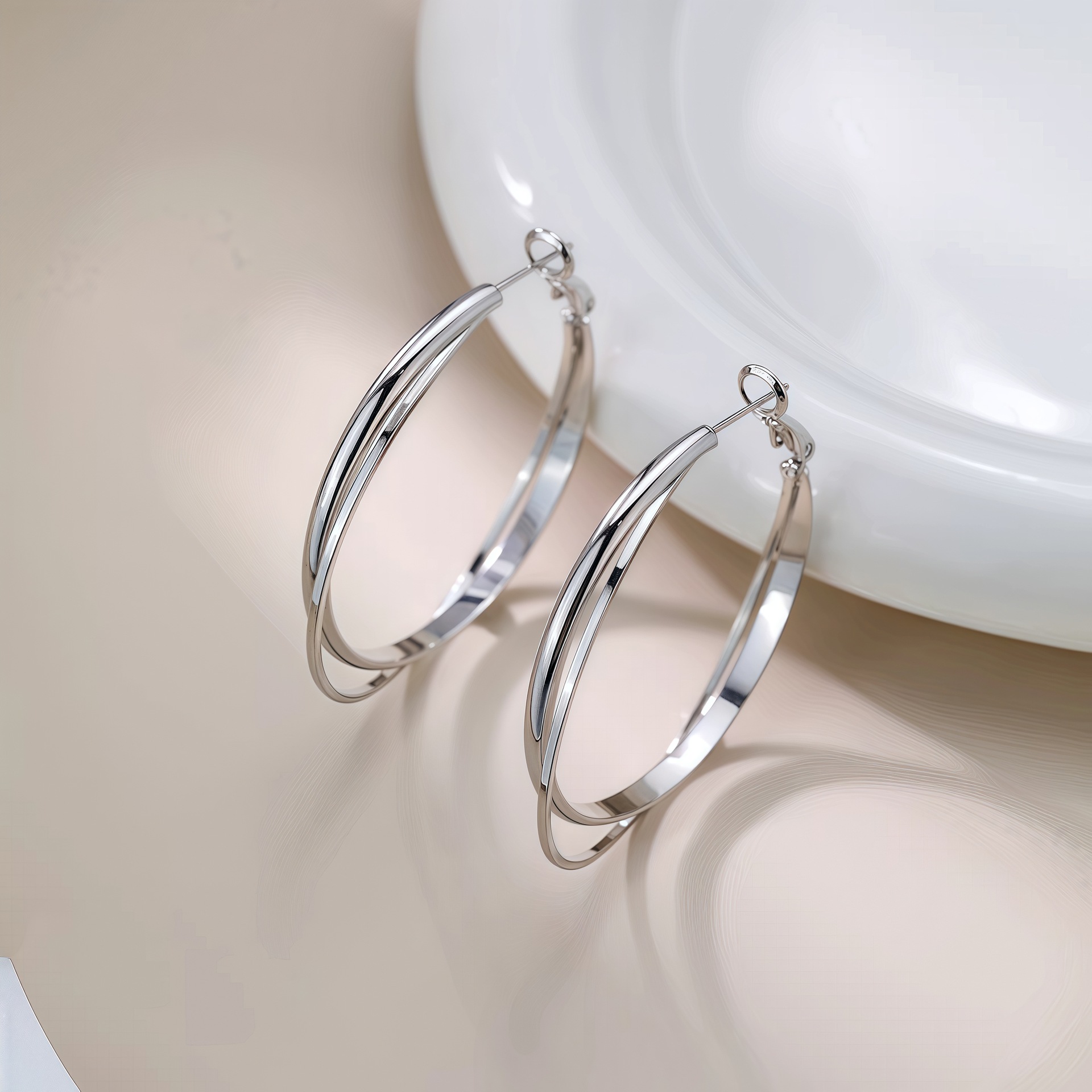 Aguja de plata de ley S925, estilo minimalista, doble anillo entrelazado de plata para mujer, exquisito y versátil, de alta gama._voghion.com