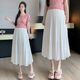 Pregnant Women's Non-supporting Long Skirt New Casual Style Summer New A- line Fashion Skirt Mid-length Umbrella Skirt Pleated Skirt