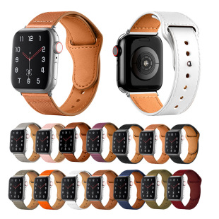 Suitable for Apple Genuine Leather Watch Strap iWatch S10 Business Type Reverse Buckle First Layer Cowhide Single Nail Watch Strap