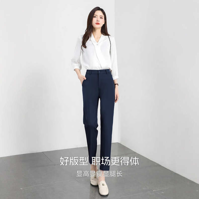 Black Suit Pants for Women, Summer Thin Style, Professional Work Formal Wear, Commuting, Plus Size, Petite, Cropped, Drapey Straight-Leg Dress Pants