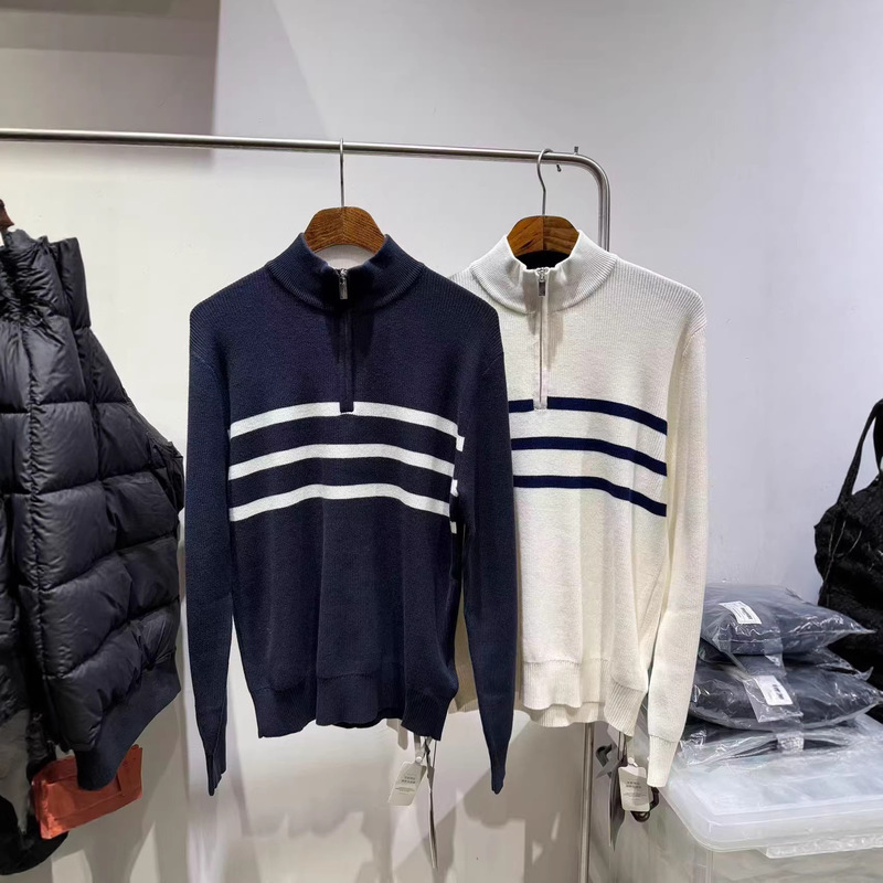 2025 New High-Quality Long-Sleeve Knit Sweater for Men, Half-Zip, Half-Turtleneck, Striped, Korean Style, Autumn Collection 2025 New High-Quality Long-Sleeve Knit Sweater for Men, Half-Zip, Half-Turtleneck, Striped, Korean Style, Autumn Collection