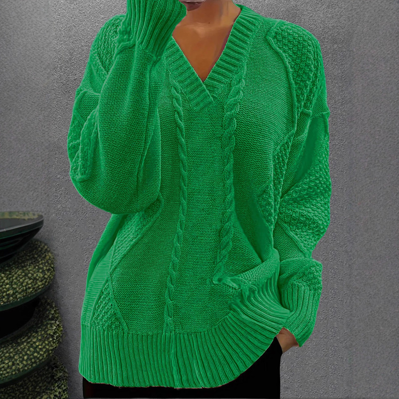 Autumn and Winter V Neck Pullover Cross-Border Export Twist Knitwear Jacket for Women European and American Pure Color Casual Gentle Knitwear for Women Autumn and Winter V Neck Pullover Cross-Border Export Twist Knitwear Jacket for Women European and American Pure Color Casual Gentle Knitwear for Women