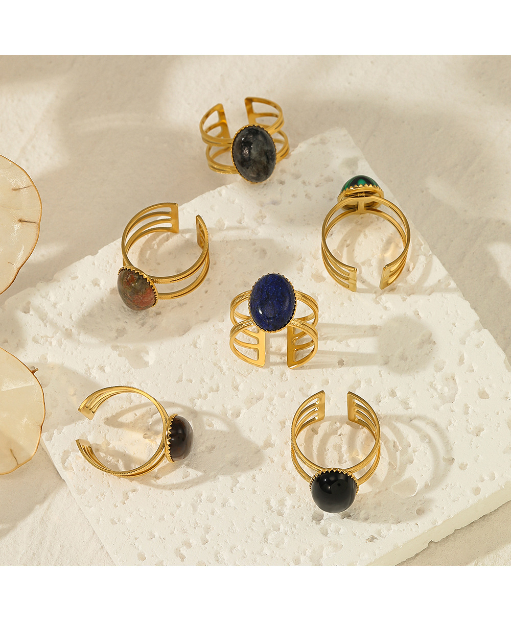 Fashion Geometric Stainless Steel Metal Artificial Gemstones Open Ring 1 Piece