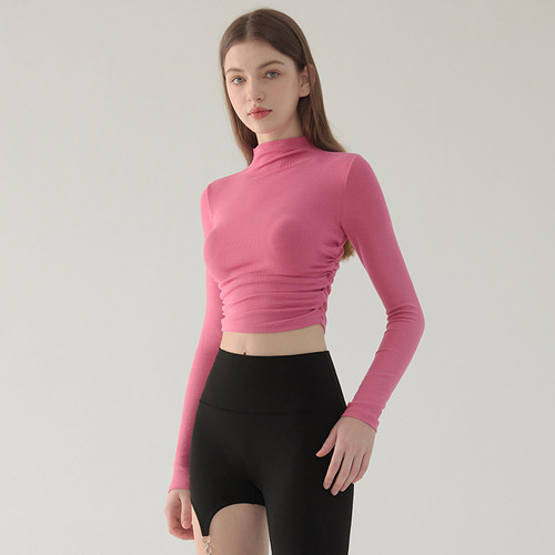 High neck slimming women's yoga clothes elastic fitness top running sports top winter outerwear base long sleeve