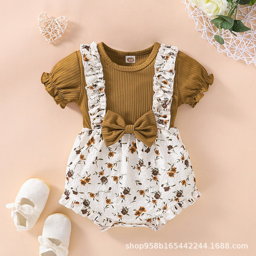 Ins Baby Bodysuit with Floral Print, Two-Piece Girls' Triangle Crawling Suit, More Style Summer Batch