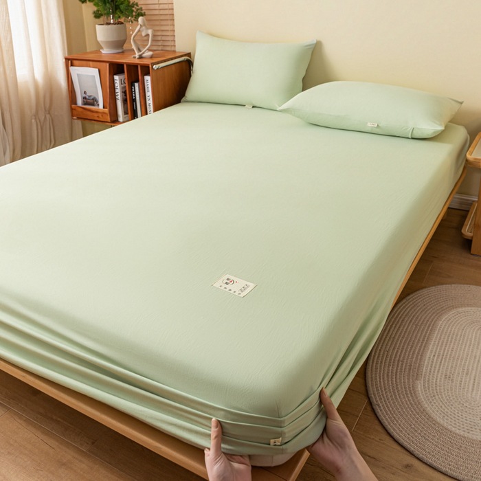Spring and Summer New Product, Pure Cotton Solid Color Single-Layer Fitted Sheet, Fully Enclosed Mattress Protector, Thickened Bed Cover with Brushed Finish
