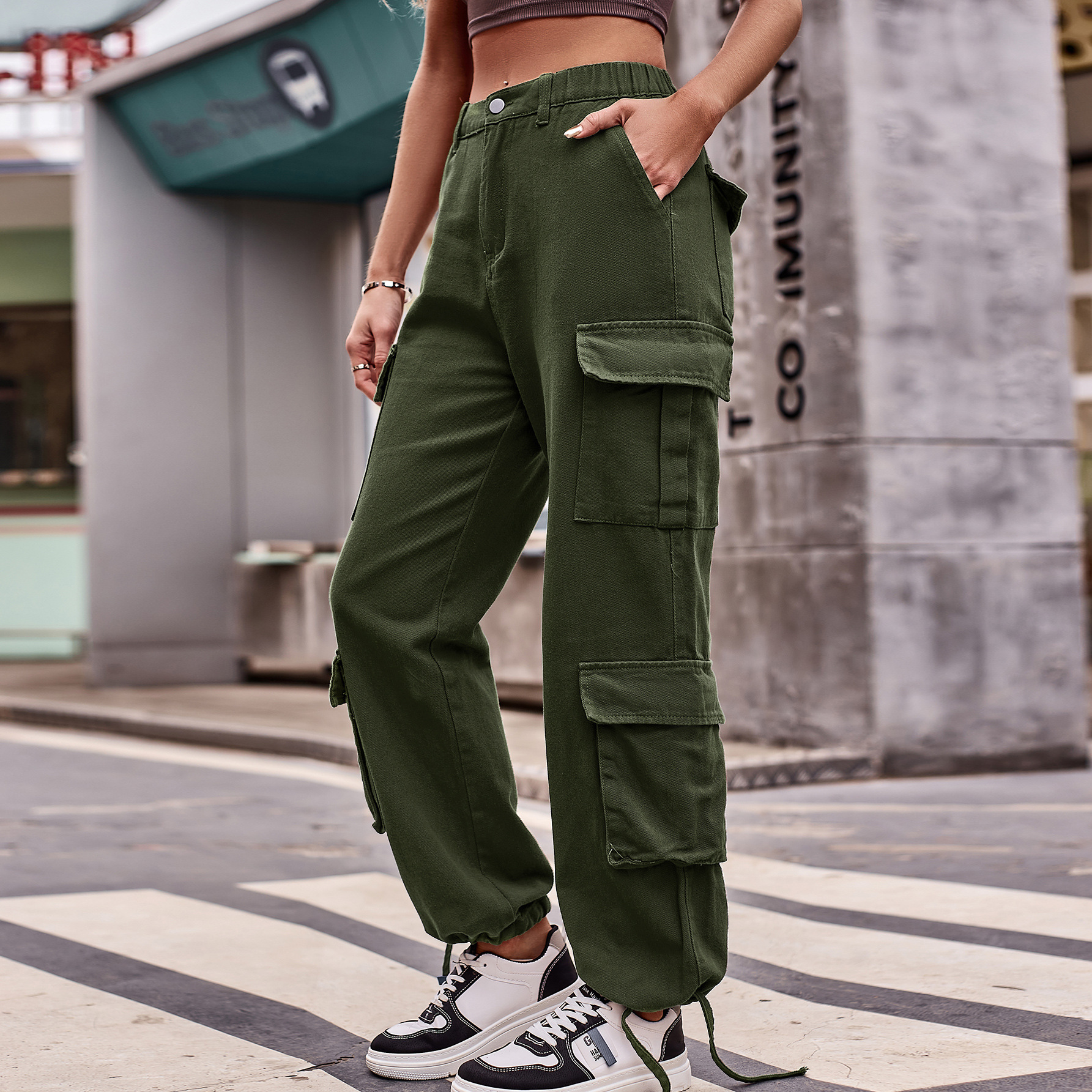 Pantalones Cargo Vaqueros de Diseño Holgado con Cordón, Estilo Informal y Deportivo, para Mujer, Comercio Exterior Europeo y Americano, Novedad de Amazon 2024