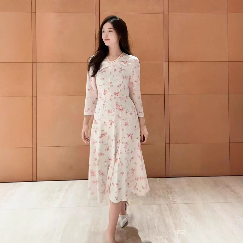 GIA Gadar Snake Flower White Printing Double Dyeing Silk dress