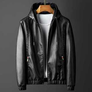 2023 top leather jacket men's autumn and winter leather jacket Korean casual trendy hooded motorcycle clothing workwear jacket plus size