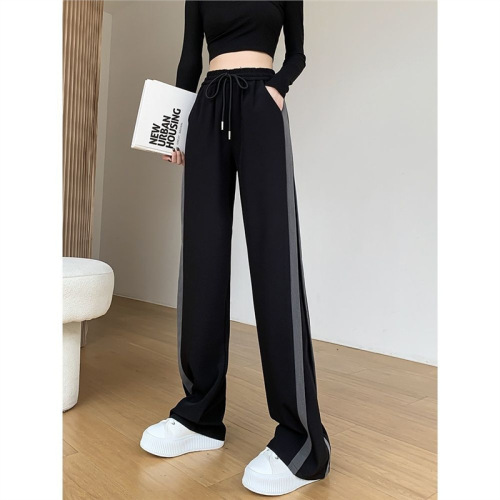 Stylish A-line Sport Trousers for Women, Spring and Autumn, High-Waisted, Slimming, Taller, Straight Leg, Floor-Length