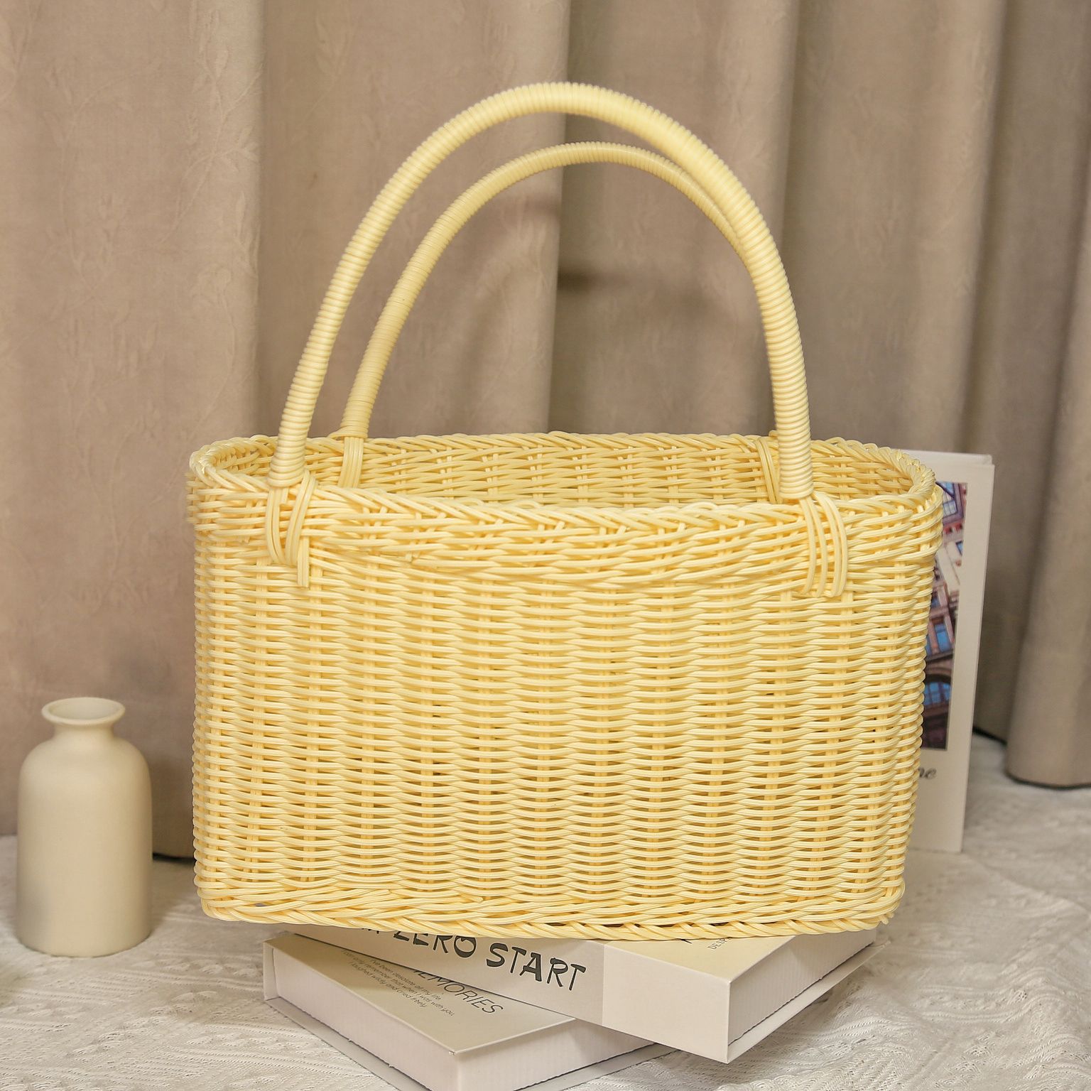 仿藤纯手工编织菜篮子花篮采摘购物野餐手提篮田园风家用买菜X20