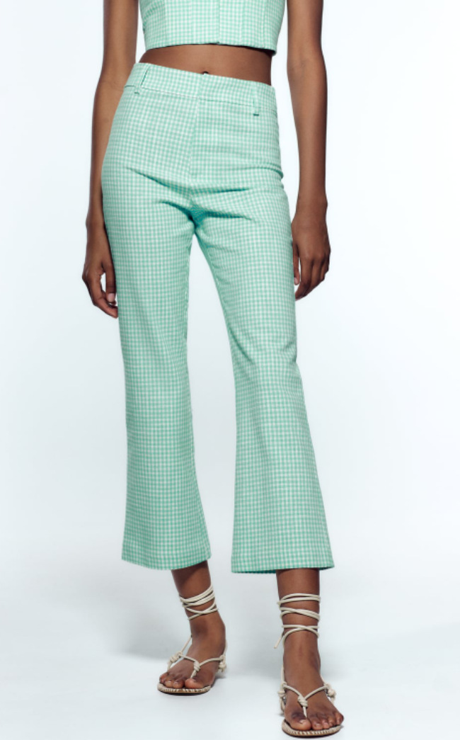 plaid slim flared high waist trousers NSAM131051