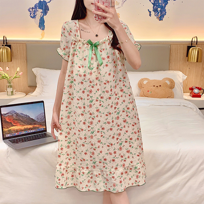 Verano con cojín de pecho espuma pijama de niña de manga corta media y larga ropa de dormir de estudiantes frescos dulces ropa de casa princesa