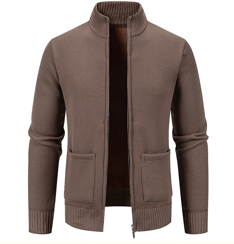 Hombres de lana primavera / otoño / invierno cardigan de punto de mediana edad ocio cálido coreano color sólido suéter de cuello alto chaqueta grande
