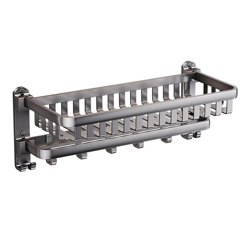 Towel rack punch-free bathroom storage rack bathroom shelf gun gray toilet space aluminum pendant integrated