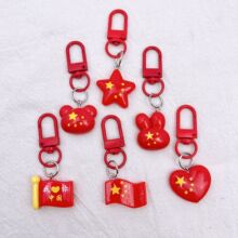 国庆节树脂钥匙扣小礼品五星红旗中国梦挂件活动礼品红色书包挂饰