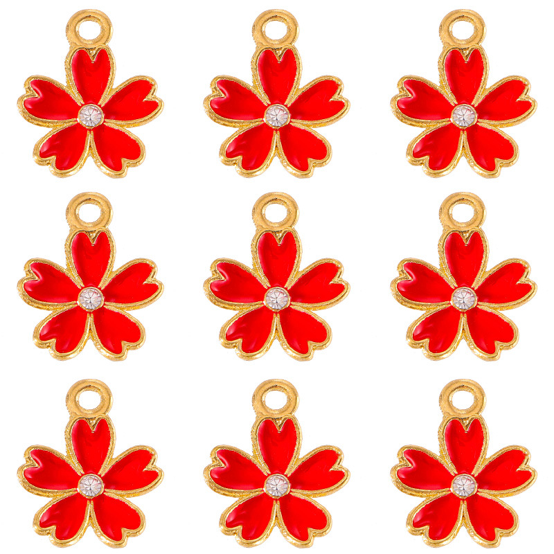Polished Finish 20 PCS/Package 14 * 17mm Alloy Rhinestones Flower Polished Pendant
