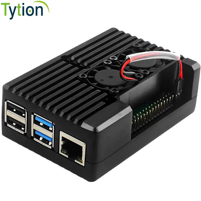 Корпус из алюминиевого сплава для Raspberry Pi 4B 4-го поколения с двойным вентилятором и интегрированной защитной оболочкой