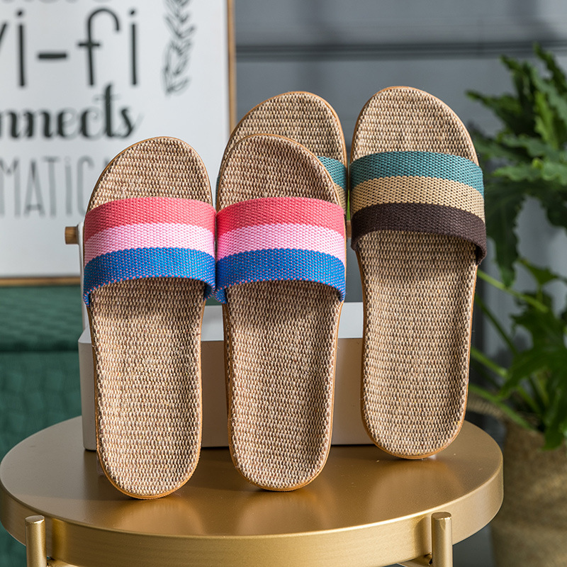 Linen Slippers Spring and Autumn Summer Four Seasons Household Thick Bottom Rattan Straw Summer Men's and Women's Slippers Home Indoor Wholesale