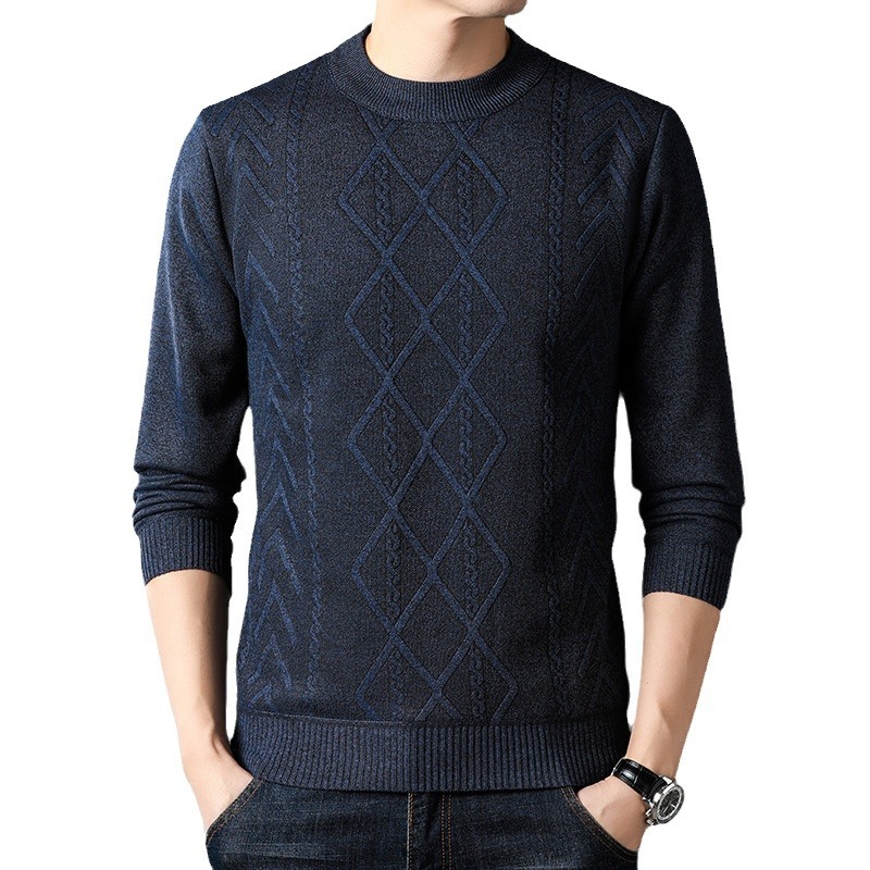Pull tricoté chaud à manches longues pour hommes d'âge moyen et jeunes, peluche et épaissi, nouvelle collection automne et hiver_voghion.com
