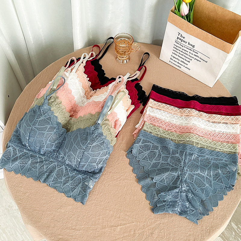 [Traje] belleza espalda ropa interior sexy encaje sujetador envuelto pecho cómodo algodón puesto ropa interior transpirable en stock venta al por mayor