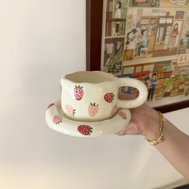 Ins estilo coreano mano irregular cerámica tazas de café y platos pintados a mano gordo tazas y platos ventas transfronterizas