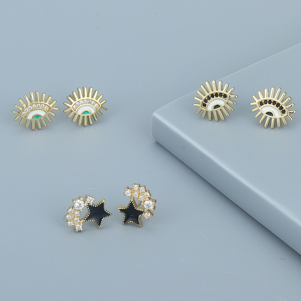 Fashion Geometric Star Eye Copper Ear Studs Zircon Copper Earrings