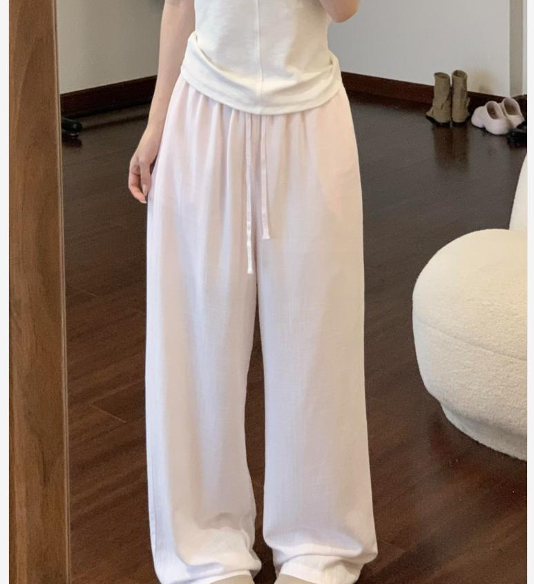 Quần culottes nữ ống rộng chất liệu linen phong cách lão tiền — xanh lam, màu hồng, màu trắng chi tiết 4