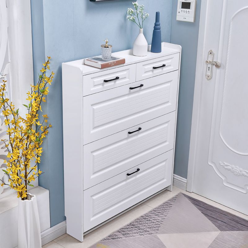 Nordic Style Flip-Top Shoe Cabinet for Home Entrance, Simple Modern Large-Capacity Storage Entryway Cabinet, White Shoe Rack with Drawer Storage