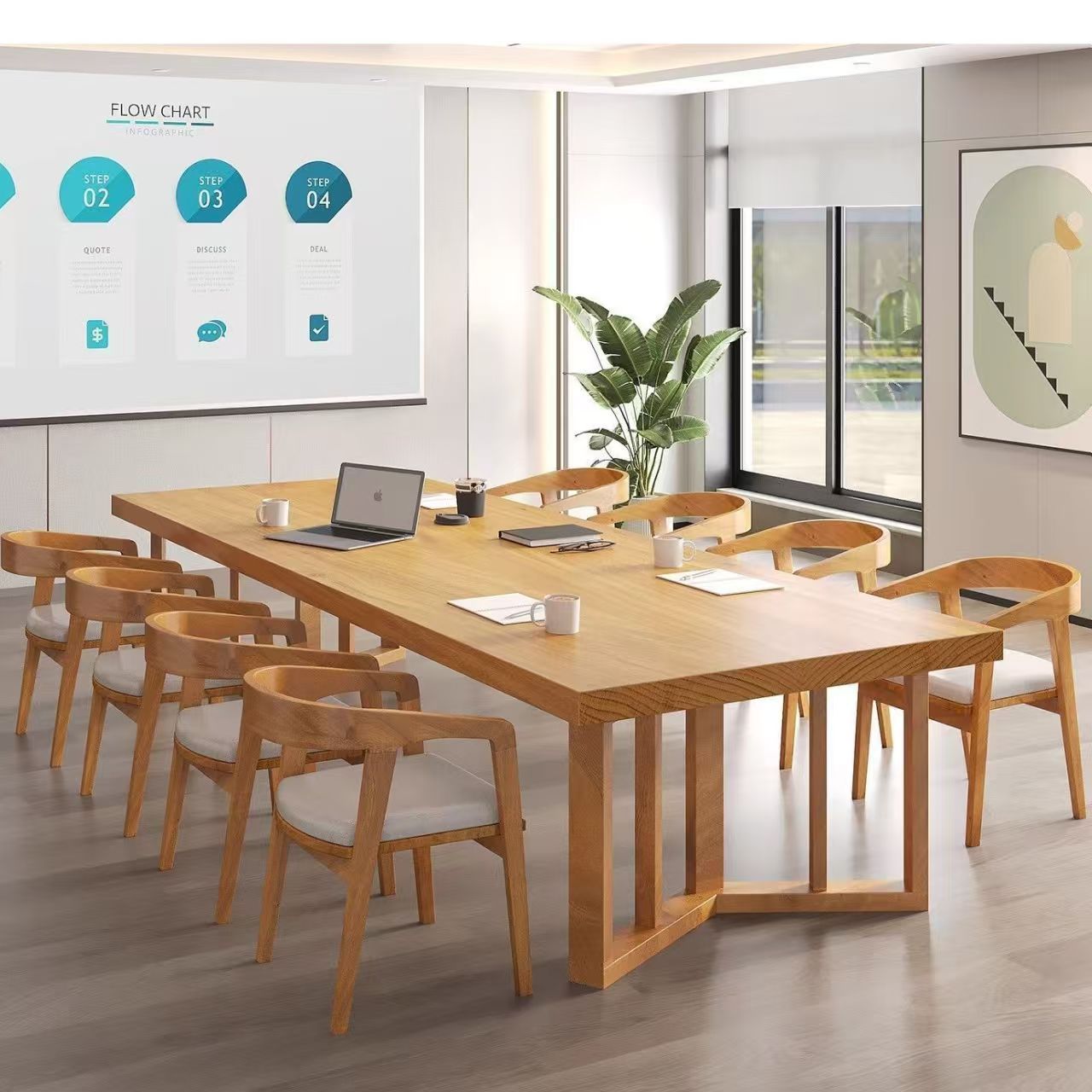 简约现代实木会议桌长桌办公室长条桌原木会议室接待培训桌椅组合