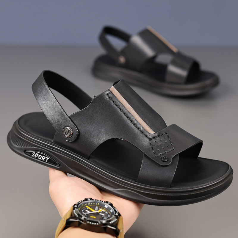 Verano de piel de vaca nueva zapatos de playa para hombres sandalias de cuero, zapatillas anti-deslizantes, zapatillas transpirables para hombres