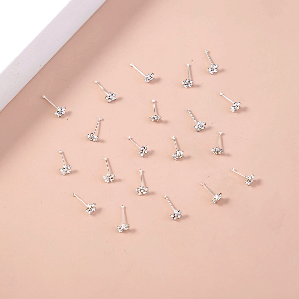 Classic White Rhinestone Nose Stud Set Piercing Nose Jewelry display picture 5
