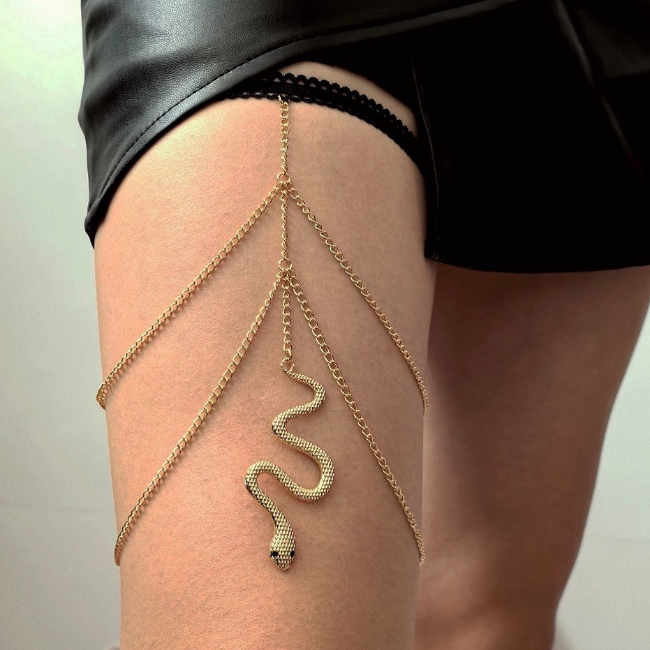 Bohemian Double Layer Thigh Chain For Women Elastic Snake Leg Chain_voghion.com