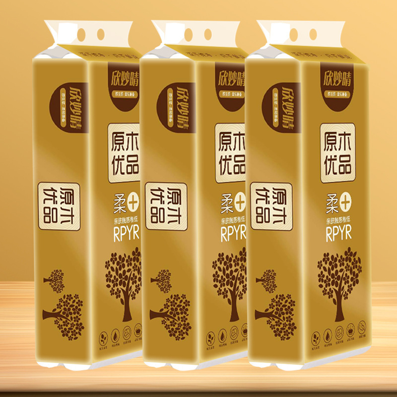 Xin Miaoqing 12-roll Household Tissue Toilet Paper Roll Paper Four-layer Thickened Toilet Paper for Hair