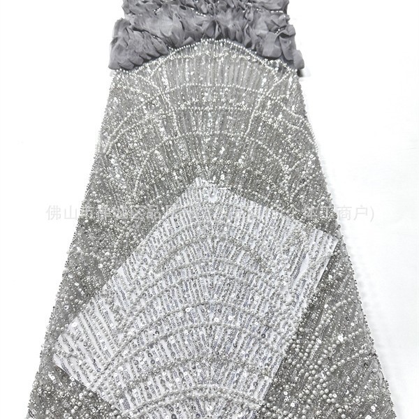 Fabricantes de tela bordada de cuentas tridimensionales tela bordada de boda instantánea tela de sequilla de rendimiento de escenario